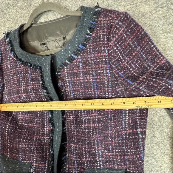 Trina Turk Tweed Jacket Multicolor Fringe Size 12 Career Chic Blazer Quiet Luxe - Picture 6 of 16